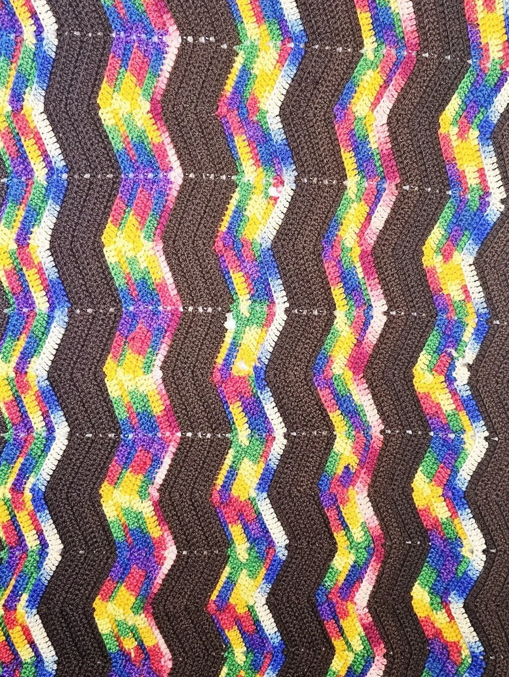 Handmade Crochet Rainbow Ripple Lap Blanket 32x66 Brown Afghan Throw